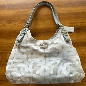 Used silver and grey Coach bag